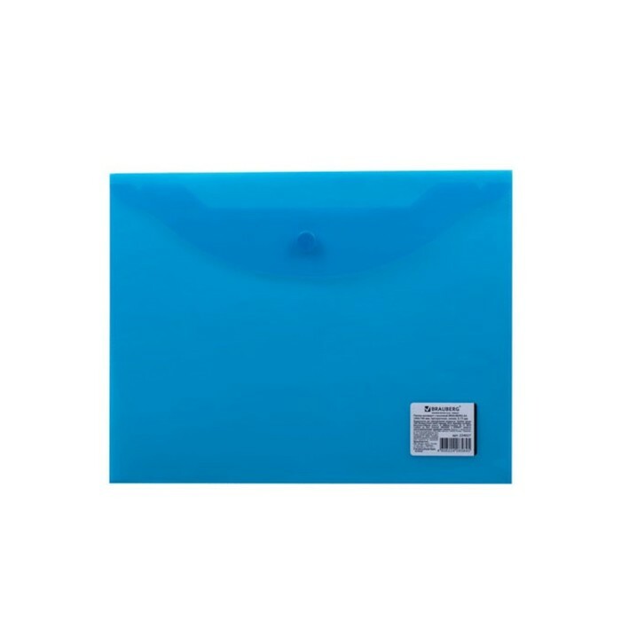Kirjekuori kansio painikkeessa A5 150 mikronia BRAUBERG, läpinäkyvä sininen 224027