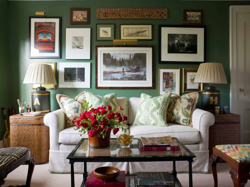 living room in green color photo decor