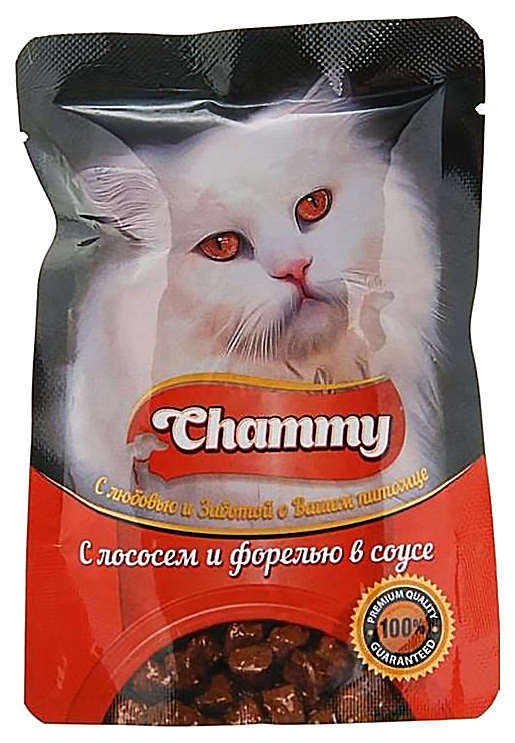 Vådfoder til katte Chammy laks og ørreder i sauce, 85 g