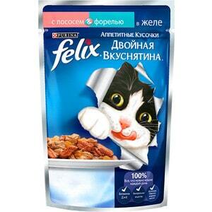 Pajki Felix Dvojni okusni kosi v želeju z lososom # in # postrvi za mačke 85 g (12294937)