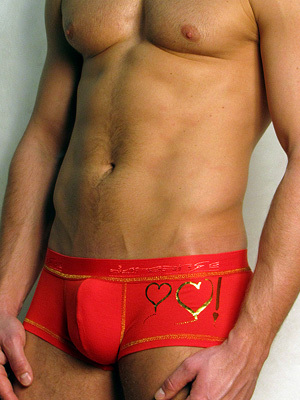 Doreanse Szent Valentin -nap 1758c06 Férfi csípő nadrág piros, arany szívekkel