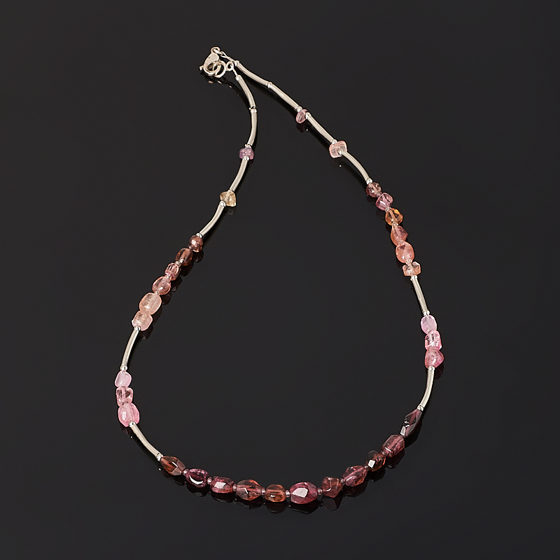 Kralen toermalijn roze (rubellite) (bij. legering) (ketting) 46 cm
