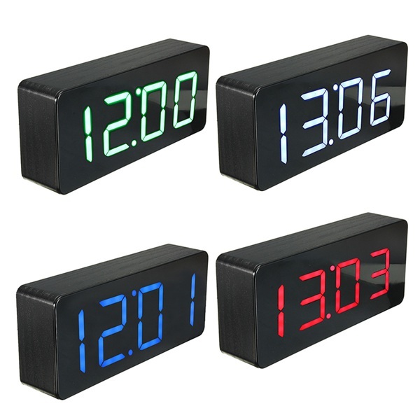 Termometro per calendario con sveglia a tempo digitale a LED in legno con specchio acrilico