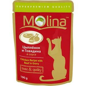 Poser Molina Taste # og # Kylling opskrift af kvalitet med oksekød i kyllingekød og oksekød i sauce til katte 100g (1112)