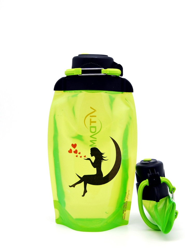 Botella ecológica plegable, amarillo-verde, volumen 500 ml (artículo B050YGS-146) con imagen