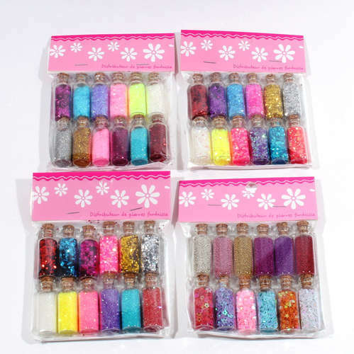 A set of glitter in glass bottles with corks on a euro hanger with a header, 12 pcs, GL