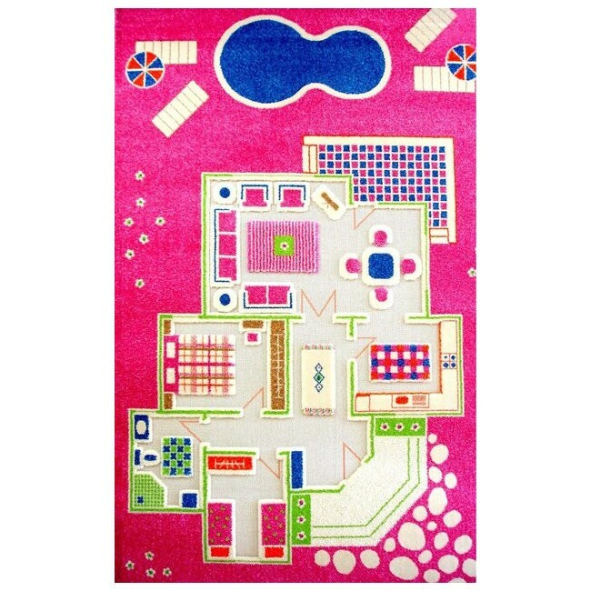 Dětský hrací 3D koberec Dům, růžový, 100 x 200 cm