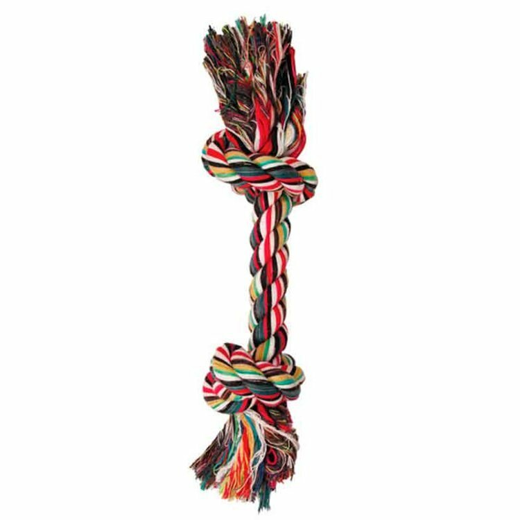Farebné lano Toy Triol s 2 uzlami pre psy (20 cm,)
