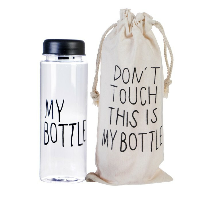 Su şişesi 500 ml Şişem, bir torbada, plastik AS, vidalı kapaklı, siyah, 6x6x19 cm