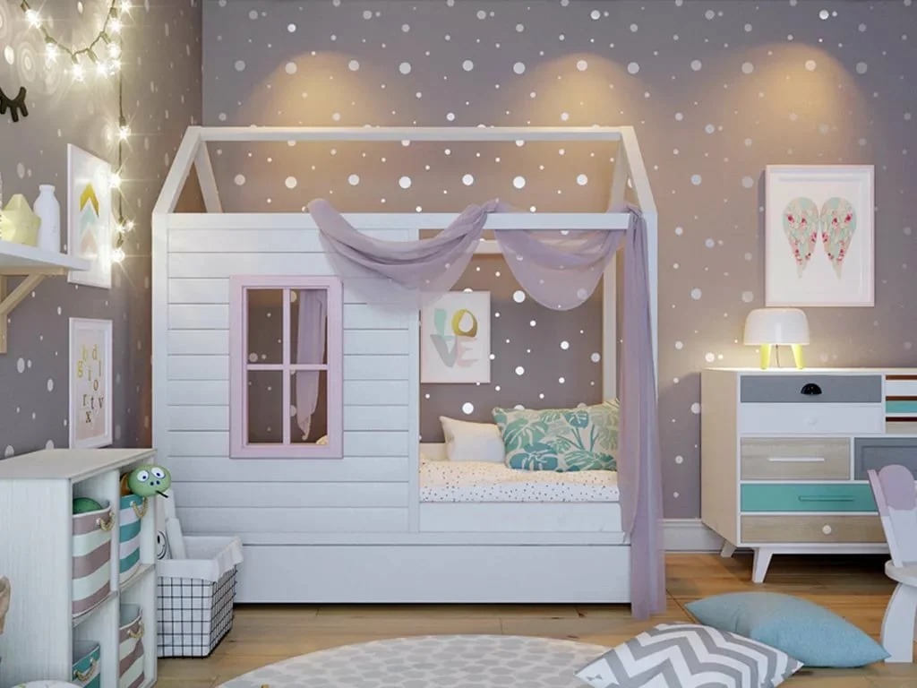 posteľový dom v detskej izbe