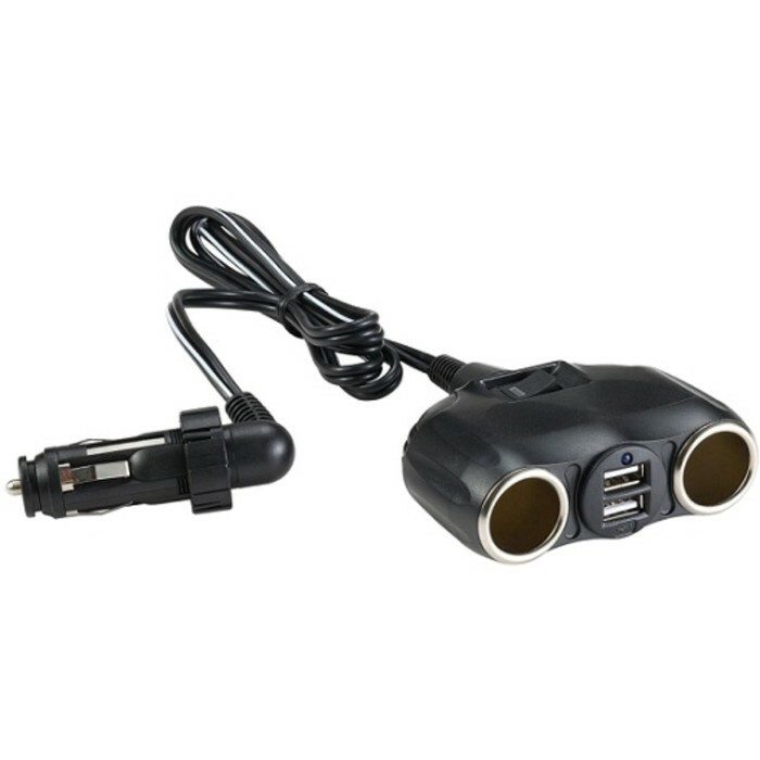 Divisor de encendedor de cigarrillos Testigo de video, cable de 1 m, 2 encendedores de cigarrillos, 2 USB