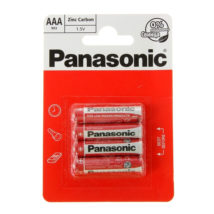 Batteri Salt Panasonic sink karbon, AAA, LR03, blister, 4 stk.