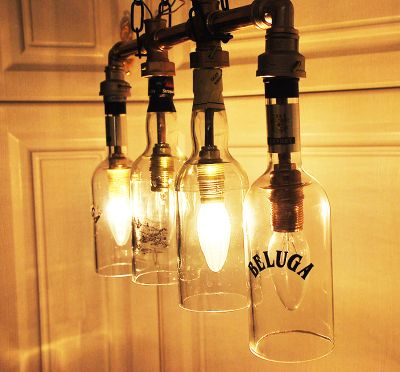 Chandelier with bottle shades - a classic solution for bathroom and kitchen