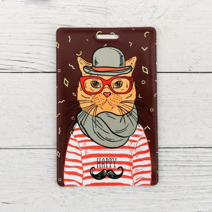 Hipster Cat badge en kaarthouder, 6,8 x 10,5 cm