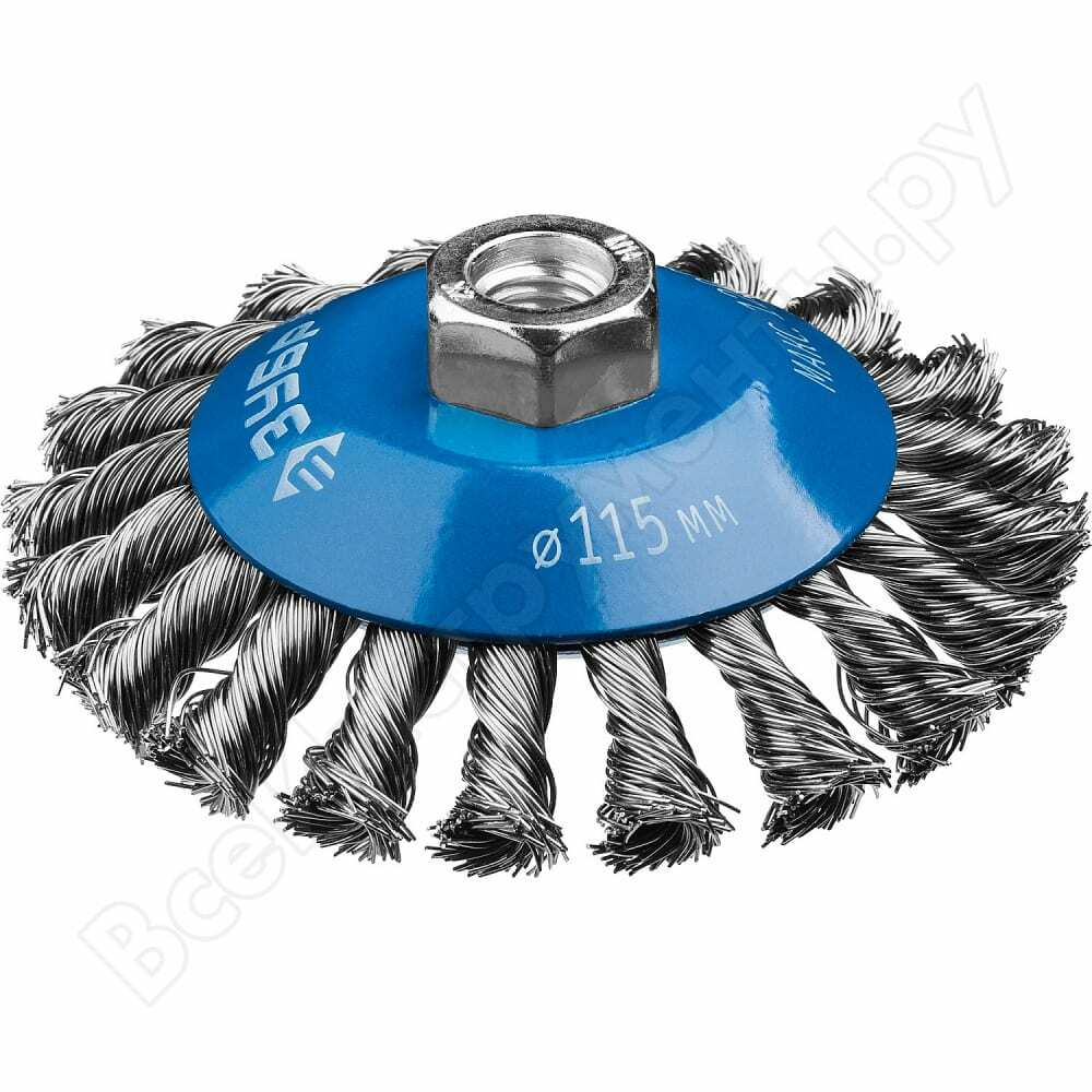 Profesionálna kónická kefa (115 mm; 0,5 mm; m14; zväzky pleteného oceľového drôtu) pre LBM bizón 35269-115_z02