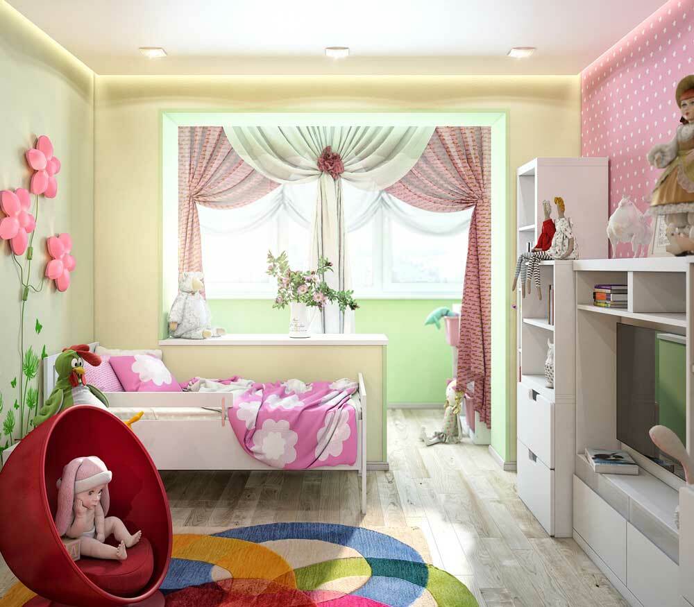 Children's room design with a balcony