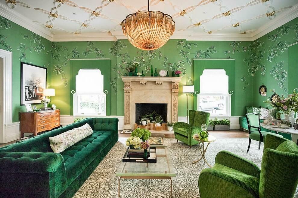 living room in green design