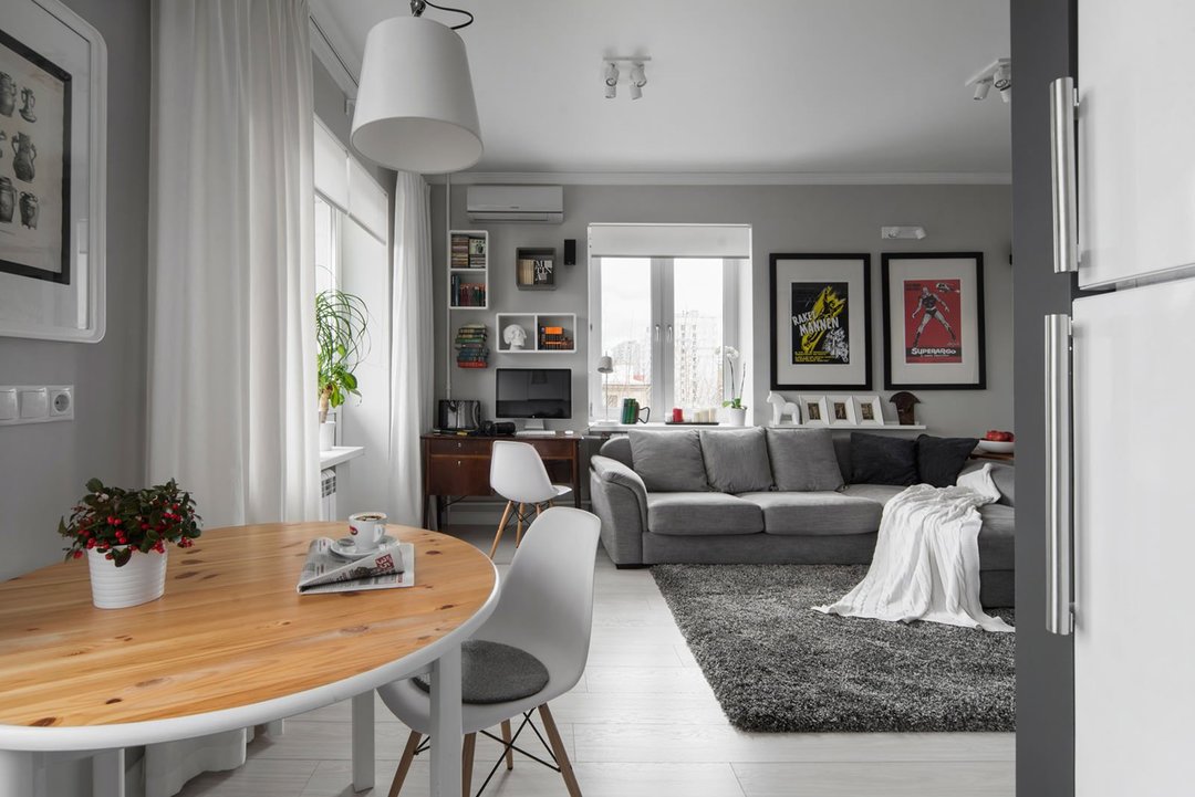 Wit appartement: ontwerp met meubels voor verschillende kamers, voorbeelden met foto's