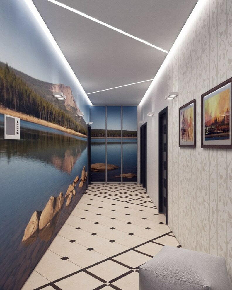 Papel de parede com uma perspectiva no interior do corredor