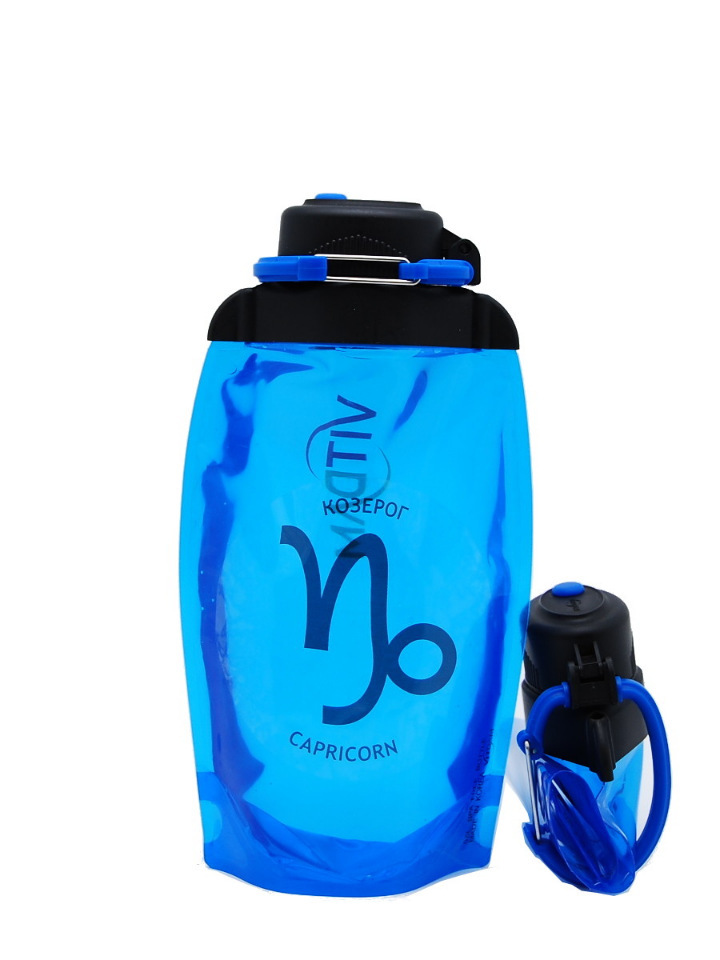 Składana eko butelka Vitdam, niebieska, 500 ml, Koziorożec / Koziorożec