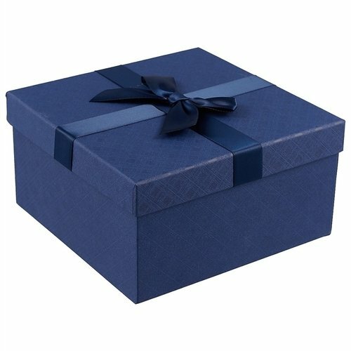 Gift box Blue rhombuses 18 * 18 * 10, cardboard, decorative bow, square