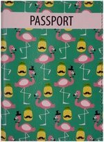 Funda de pasaporte Flamingo y piña con bigote (cuero) (caja de PVC) (OK2017-12)