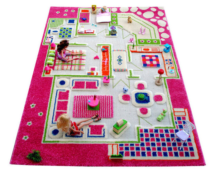 Barnlek 3D -matta IVI House rosa 100 x 150 cm