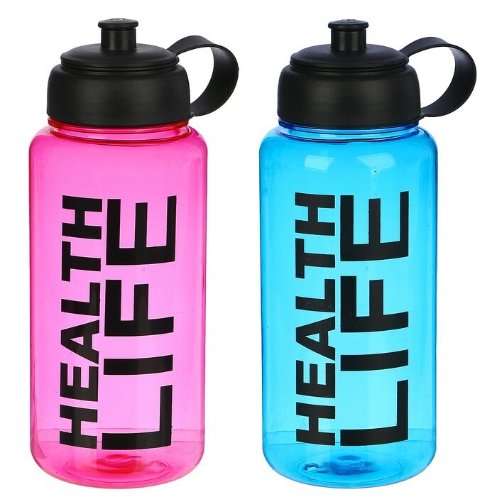 Water bottle 1000 ml Health life, sports, drinking cup, mix, 9x23 cm
