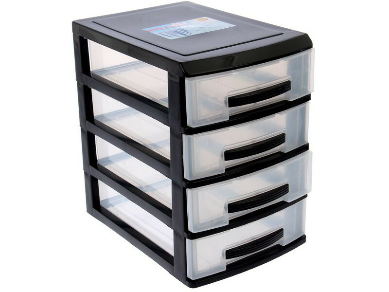Mini chest of drawers Rossplast 4 tiers Black-Transparent