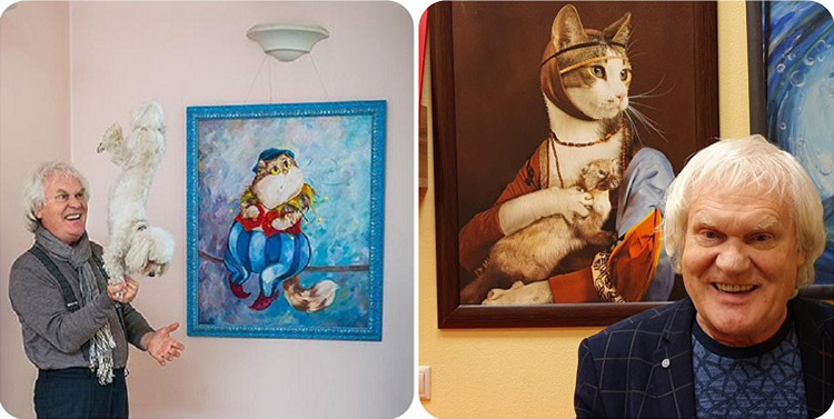 The walls of the house are decorated with pictures of cats painted by the daughter of Yuri Kuklachev