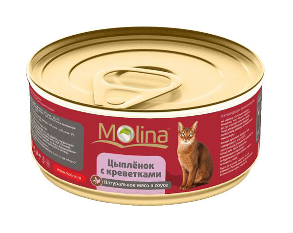 Comida enlatada para gatos Molina frango com camarão 80 g