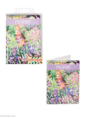 Custodia per passaporto Claude Monet Garden con iris a Giverny (scatola in PVC)