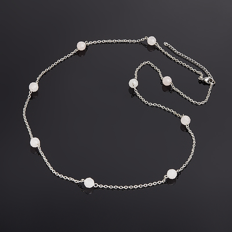 Perler rosenkvarts (chir. Stål) (kæde) langskåret 8 mm 76 cm (+7 cm)