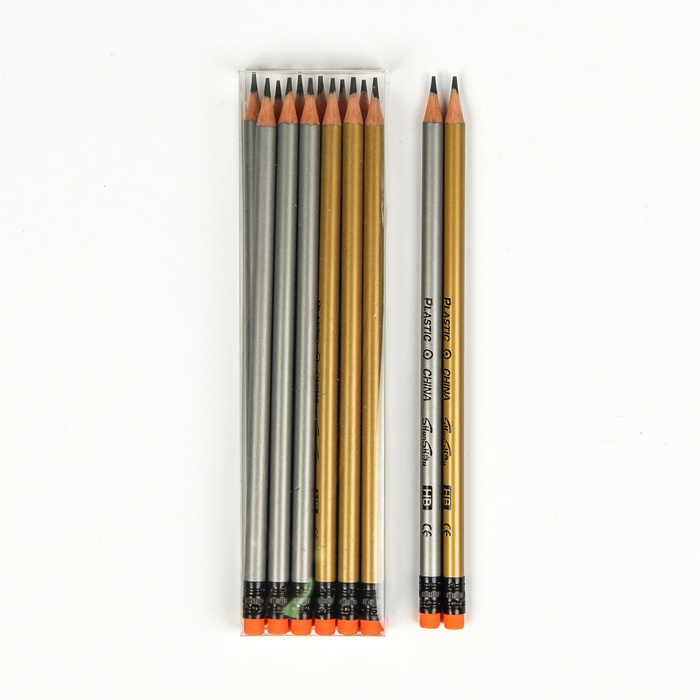 Svart blyertspenna med HB -suddgummi, rund vässad MIX -metallkropp