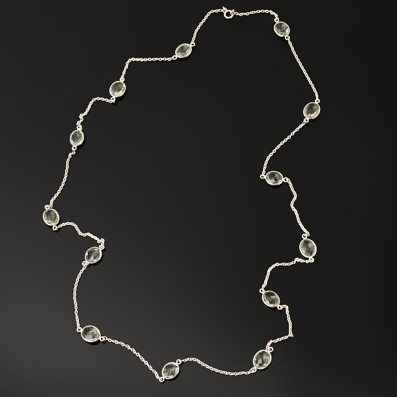 Perle di prasiolite (argento 925) (catena) taglio lungo 93 cm