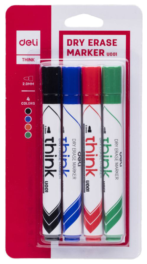 Deli Think Whiteboard Marker Set 2mm Round (4 Colors)