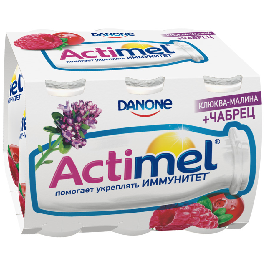 Raudzēts piena produkts Actimel dzērveņu-aveņu-timiāna 2,5% 6 * 100g