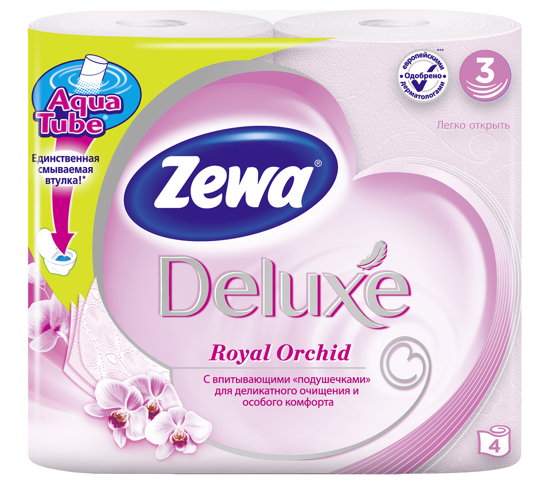 Papel higiénico Zewa Deluxe Orchid, 3 capas, 4 rollos