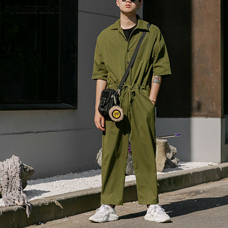 Męskie szczupłe pajacyki Japońskie koszule hip-hopowe z długim rękawem Kombinezon Spodnie kombinezony