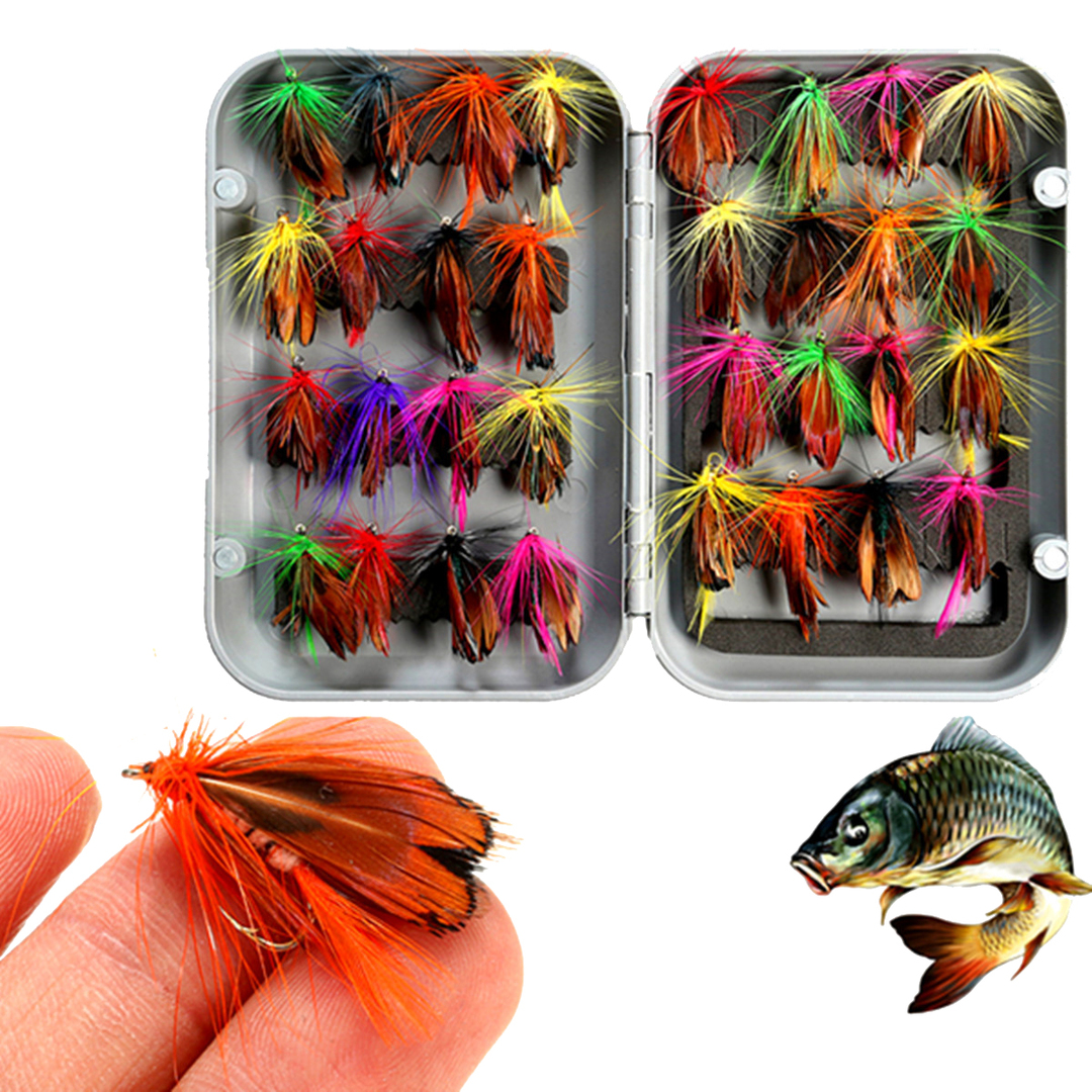  32pcs Mixed Trout Flies Lure Fly Fishing Tackle with Box