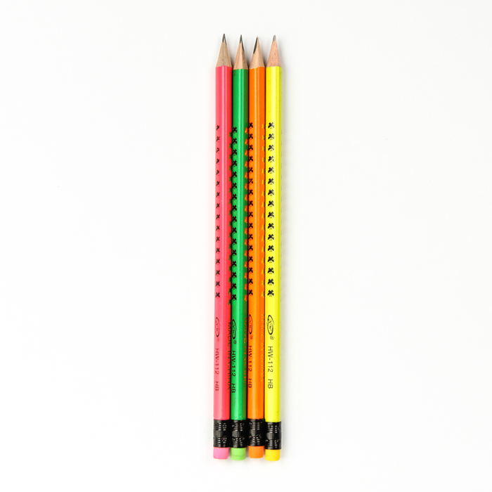 Bleistift h/g mit einem HB Radiergummi, dreieckiges Etui gespitzt MIX sortiert