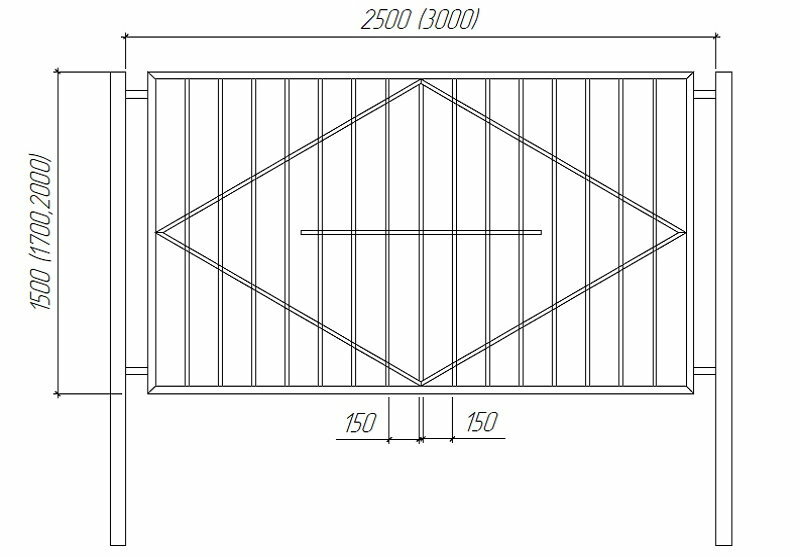 Drawing of a metal fence from a profile pipe