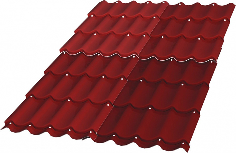 Parafusos auto-roscantes para telhas de metal são colocados sob a projeção da onda superior e em um padrão quadriculado