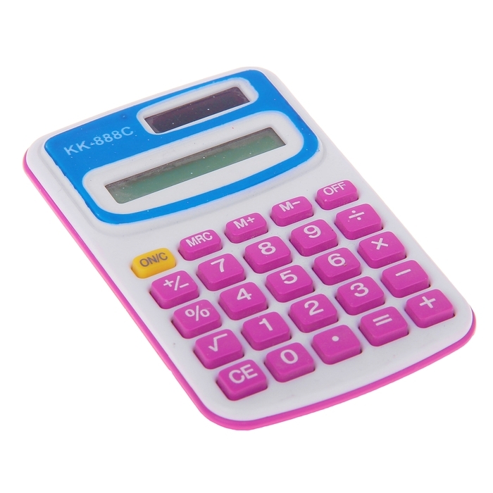 Vrecková kalkulačka s farebnými tlačidlami, 8-miestna, napájaná batériou, mix