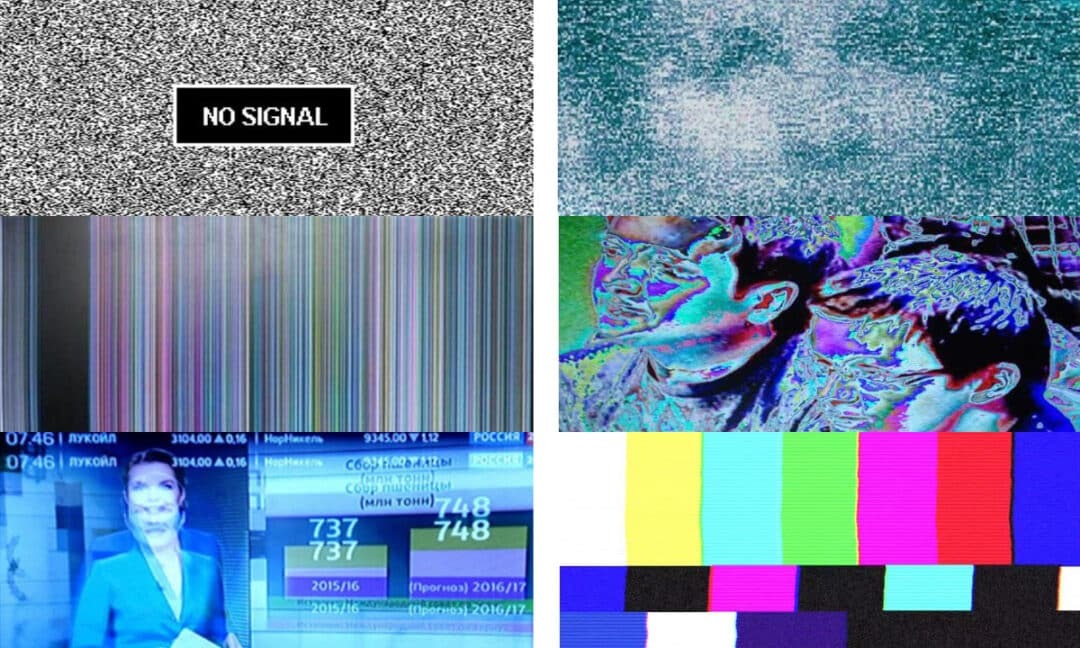 Rušivé na televizní obrazovce: multi-barevné pruhy, šum, zvlnění