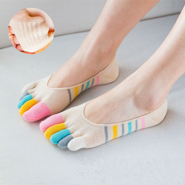 Dámske dámske ponožky z farebných lodičiek s piatimi prstami, priedušné, neviditeľné a zľavnené ponožky