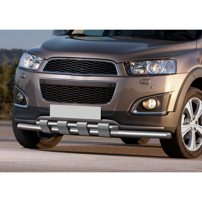 Front bumper protection d57 + d42 with profile protection of a crankcase Rival for Chevrolet Captiva I restyled 2013-2016, stainless steel steel, R.1006.003