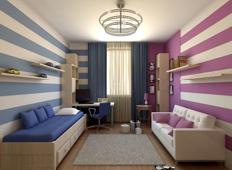 Färgzonering av ett rum för två barn