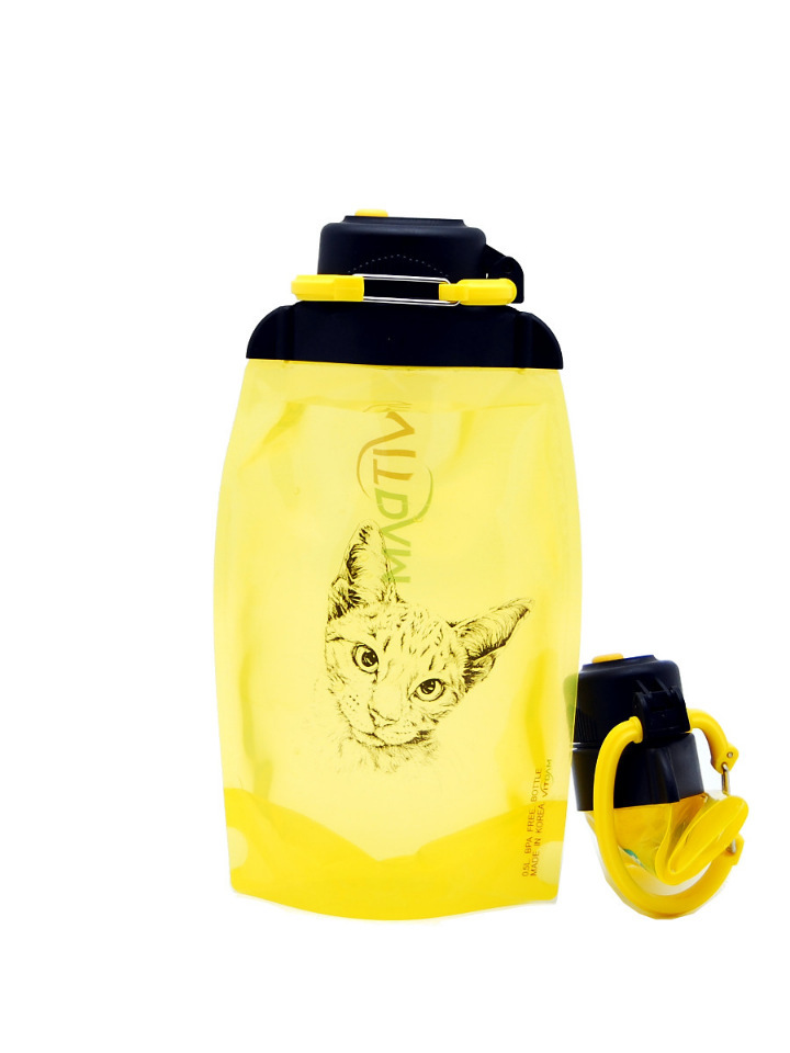 Botella ecológica plegable, amarilla, volumen 500 ml (artículo B050YES-1302) con imagen