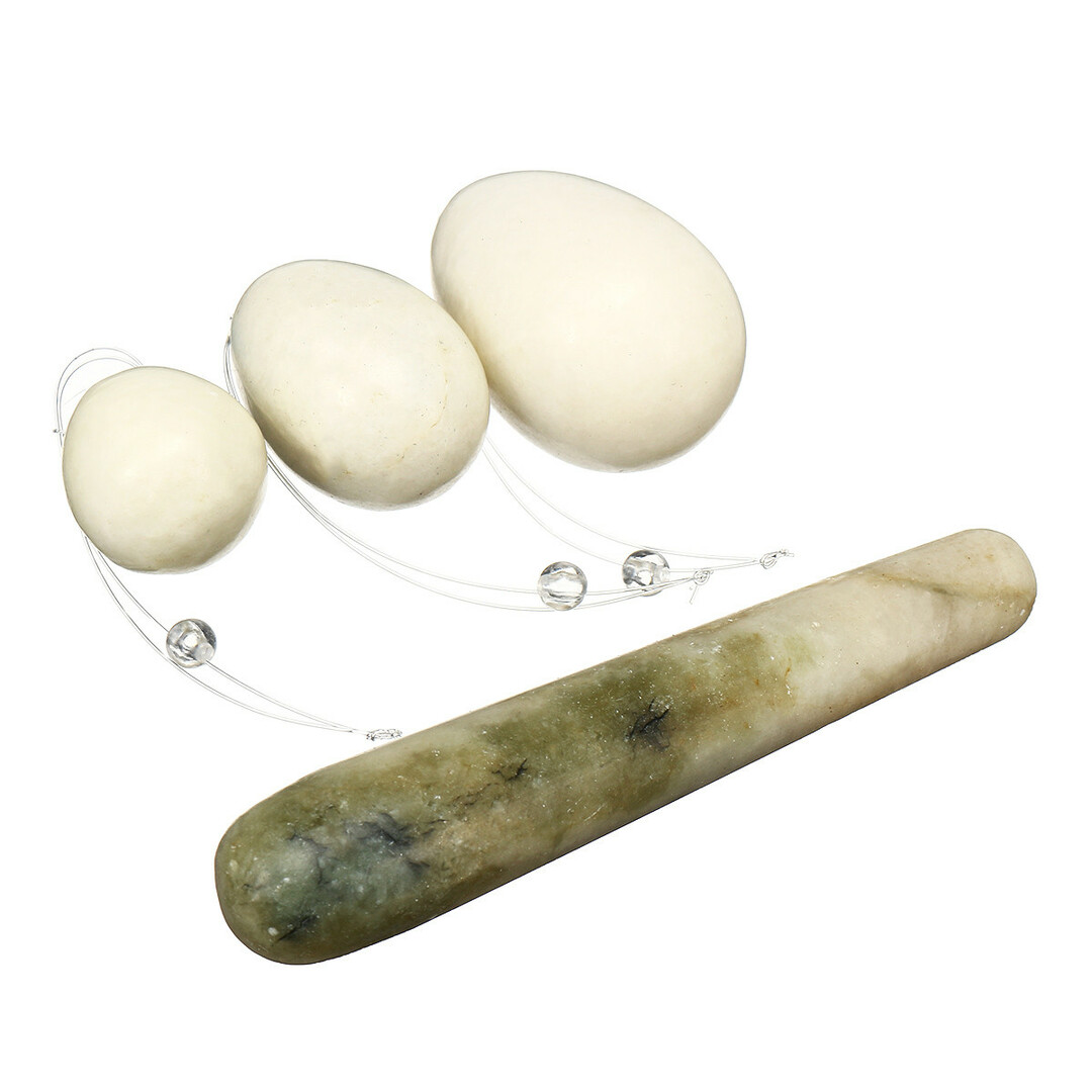 Jade Stone Egg Yoni Egg Massage Stone 3PCS Natural Chakra Healing Yoga Exercise Egg for Pelvic Muscle Training Exercise Guide